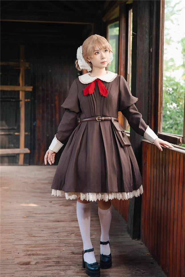 Infanta Russian Uniform Lolita Dress, Apron, Waist Bag and Hair Band