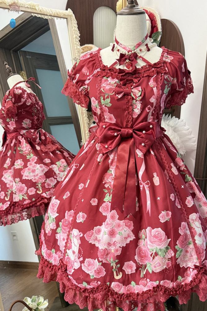 Feline Contract ~Little Rose~ Lolita Prints OP and Overdress 5 Colors