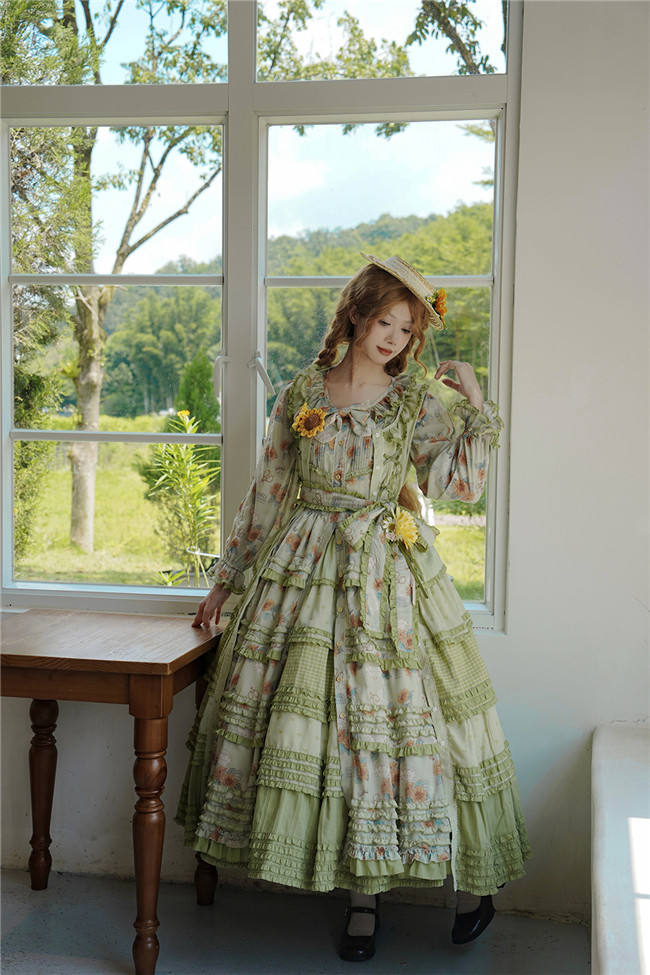 Miss Point Garden Sunflower Tiered Skirt Lolita One Piece Dress