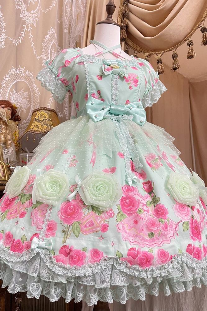 Feline Contract ~Little Rose~ Lolita Prints OP and Overdress 5 Colors