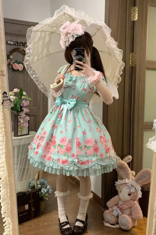 Feline Contract ~Little Rose~ Lolita Prints OP and Overdress 5 Colors
