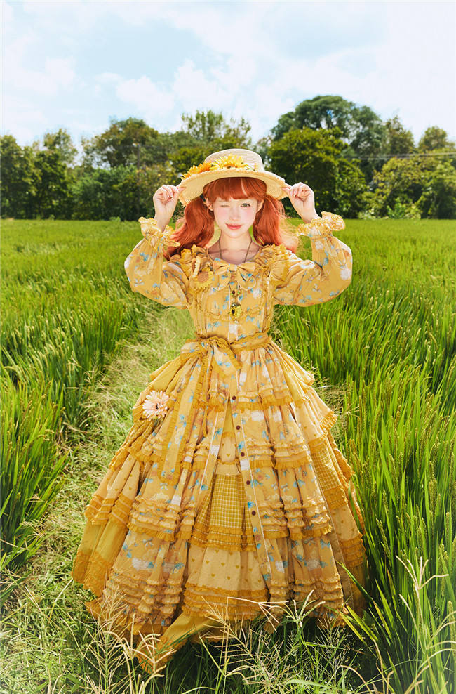Miss Point Garden Sunflower Tiered Skirt Lolita One Piece Dress