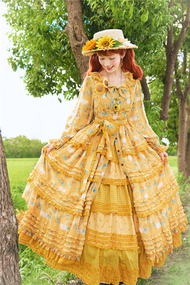 Miss Point Garden Sunflower Tiered Skirt Lolita One Piece Dress