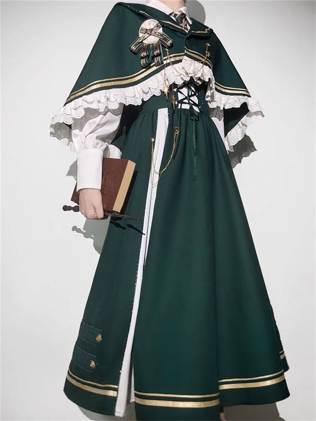 Time Traveler Lolita Salopette, Blouse, Cape and Necktie
