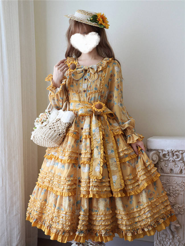 Miss Point Garden Sunflower Tiered Skirt Lolita One Piece Dress