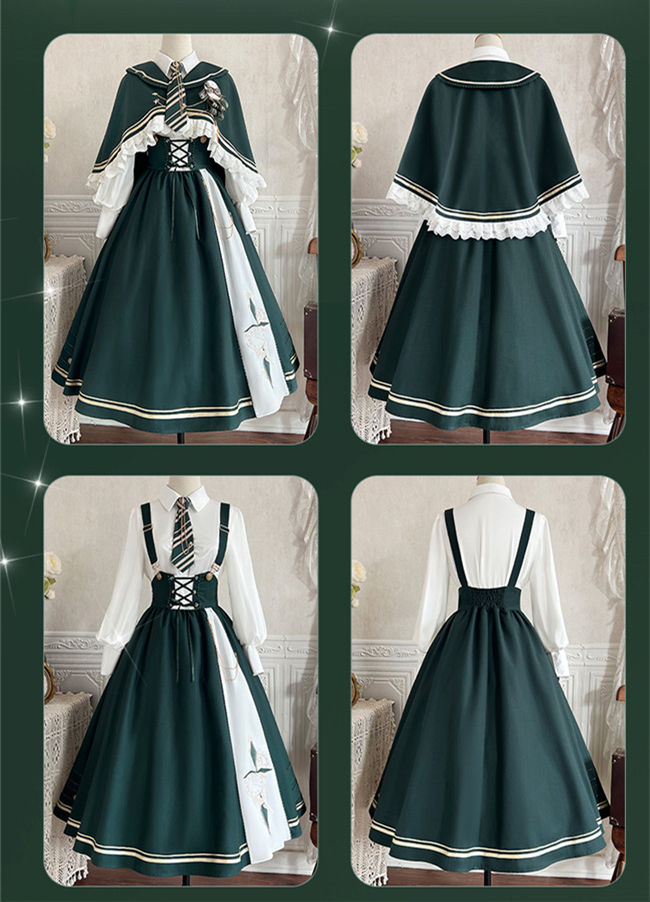 Time Traveler Lolita Salopette, Blouse, Cape and Necktie