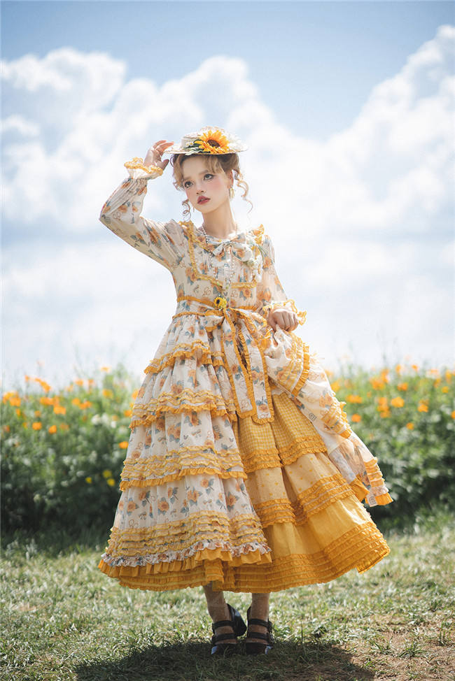 Miss Point Garden Sunflower Tiered Skirt Lolita One Piece Dress