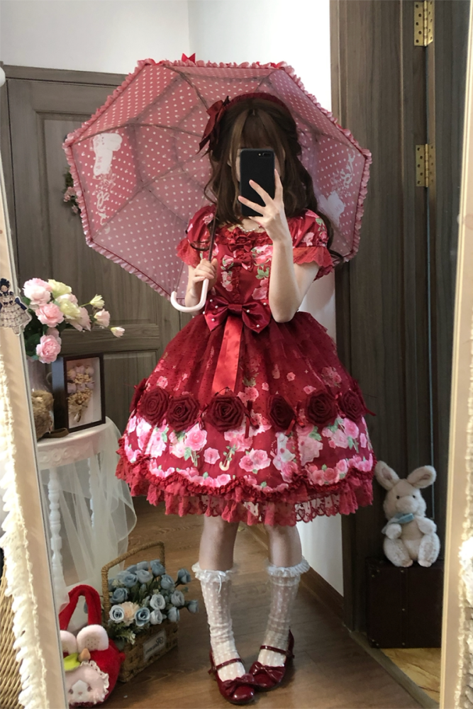 Feline Contract ~Little Rose~ Lolita Prints OP and Overdress 5 Colors