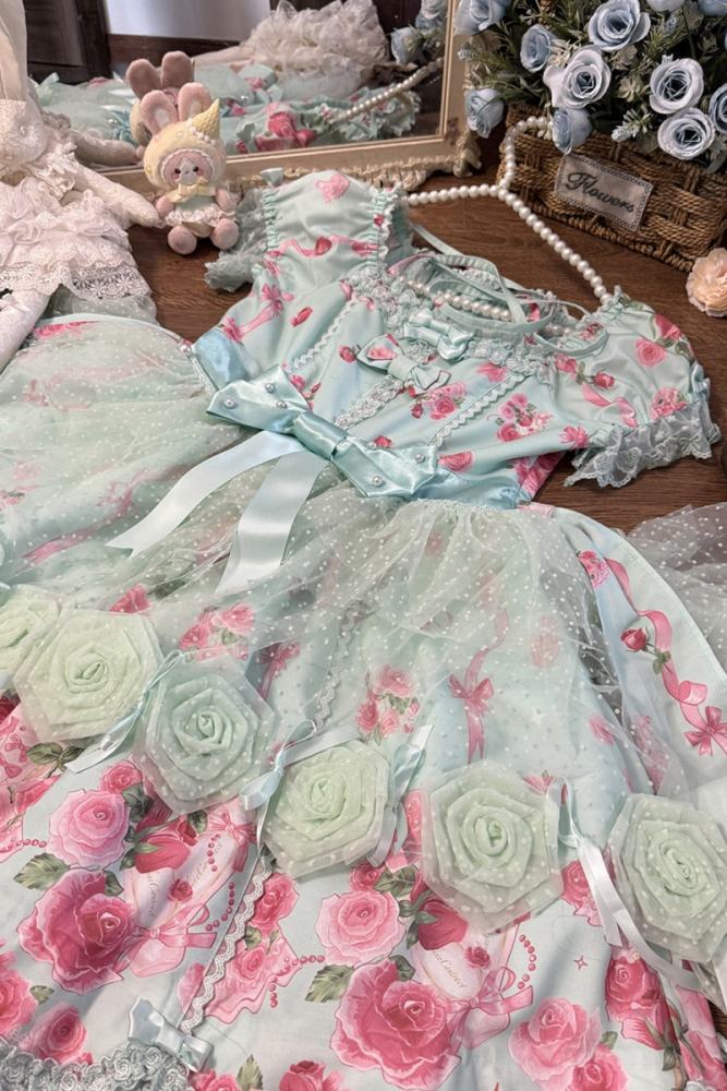 Feline Contract ~Little Rose~ Lolita Prints OP and Overdress 5 Colors