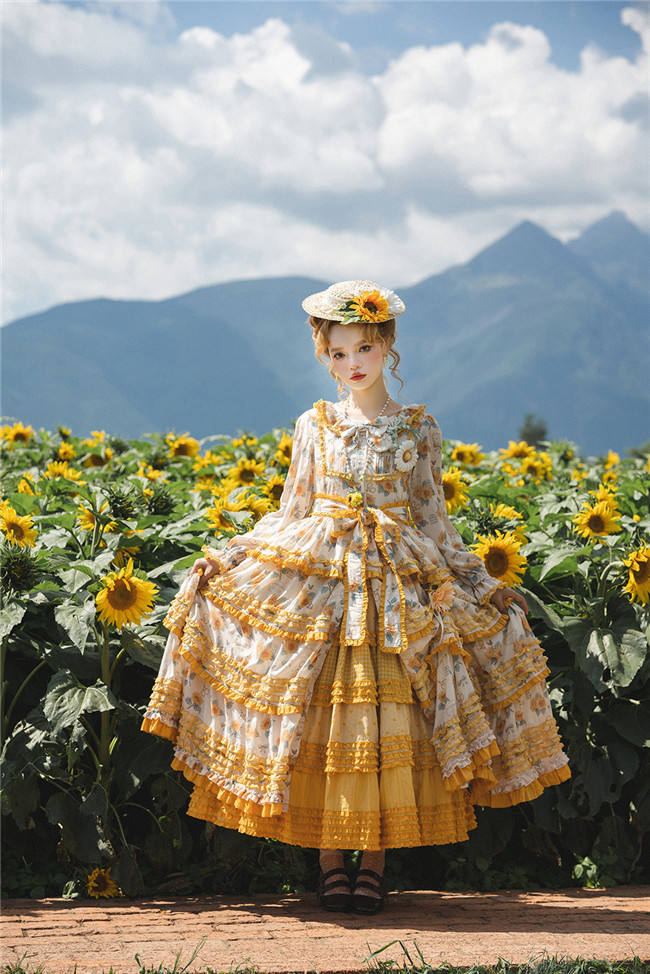 Miss Point Garden Sunflower Tiered Skirt Lolita One Piece Dress