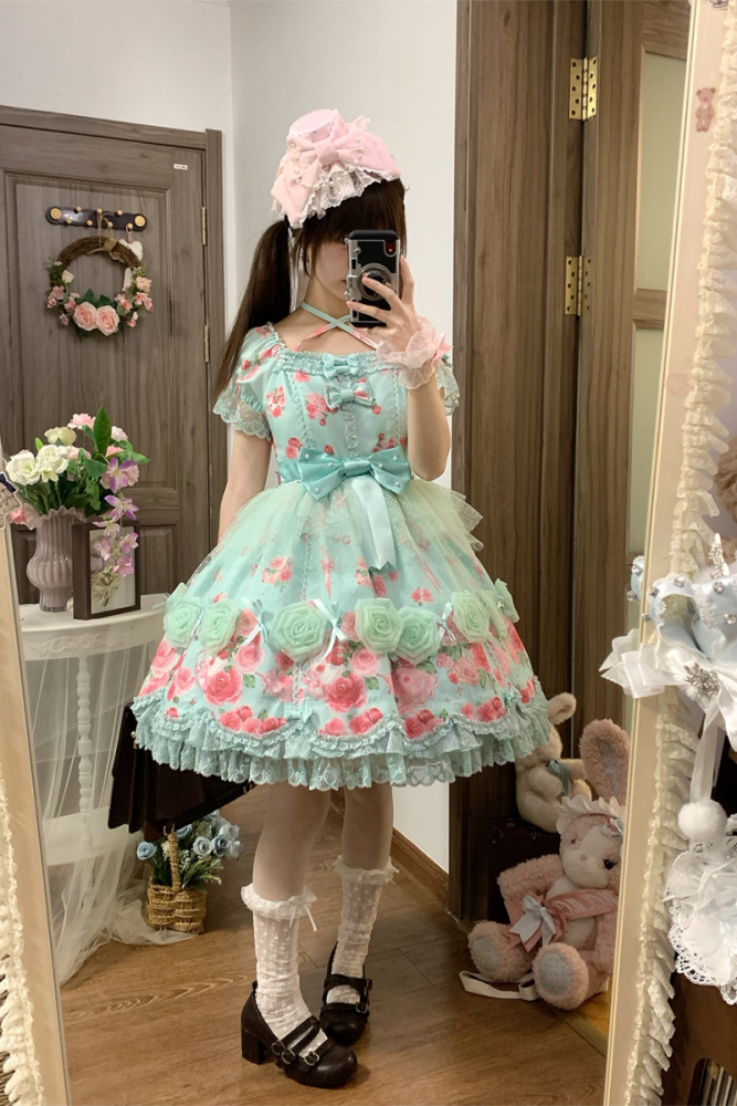 Feline Contract ~Little Rose~ Lolita Prints OP and Overdress 5 Colors