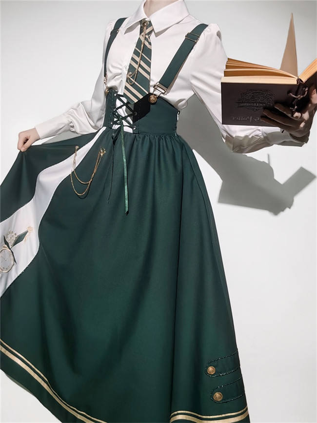 Time Traveler Lolita Salopette, Blouse, Cape and Necktie