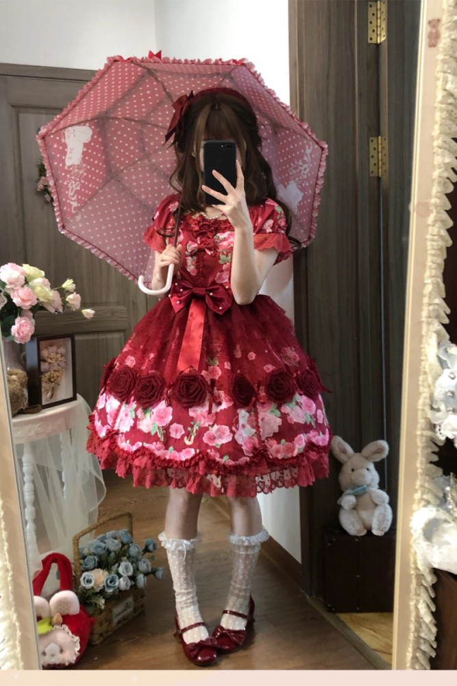 Feline Contract ~Little Rose~ Lolita Prints OP and Overdress 5 Colors