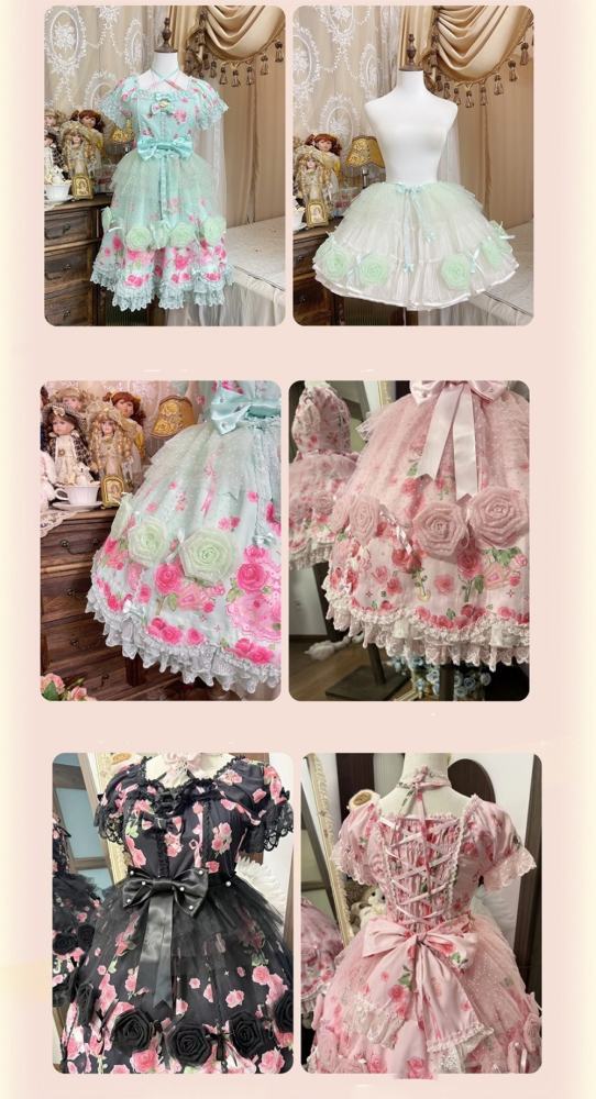 Feline Contract ~Little Rose~ Lolita Prints OP and Overdress 5 Colors