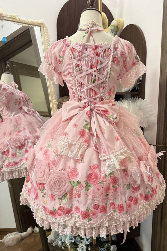 Feline Contract ~Little Rose~ Lolita Prints OP and Overdress 5 Colors
