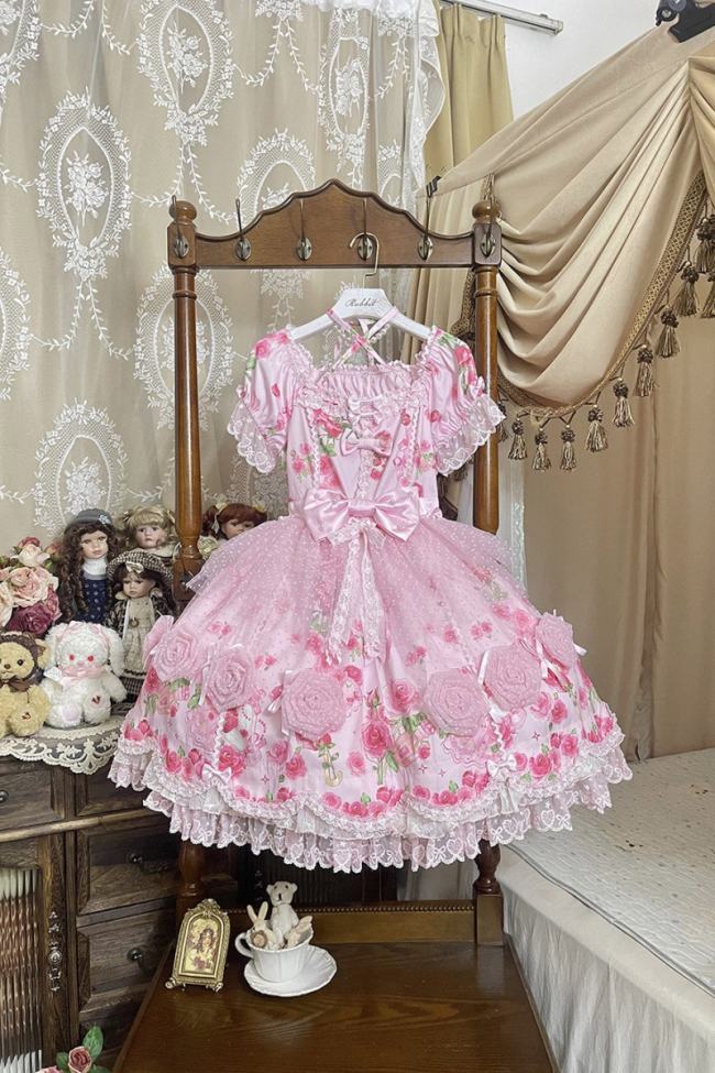Feline Contract ~Little Rose~ Lolita Prints OP and Overdress 5 Colors
