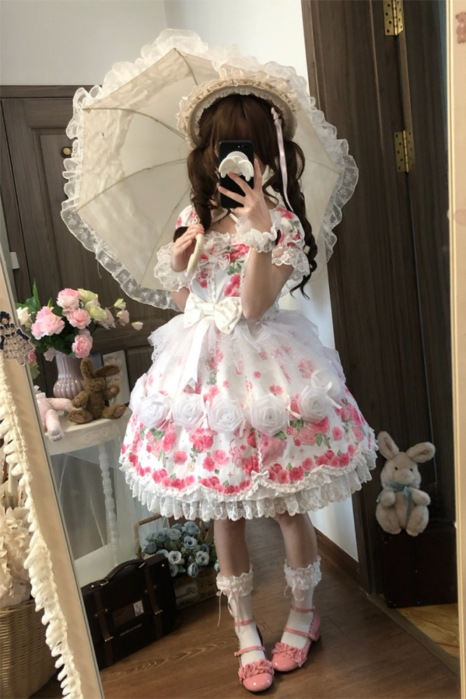 Feline Contract ~Little Rose~ Lolita Prints OP and Overdress 5 Colors