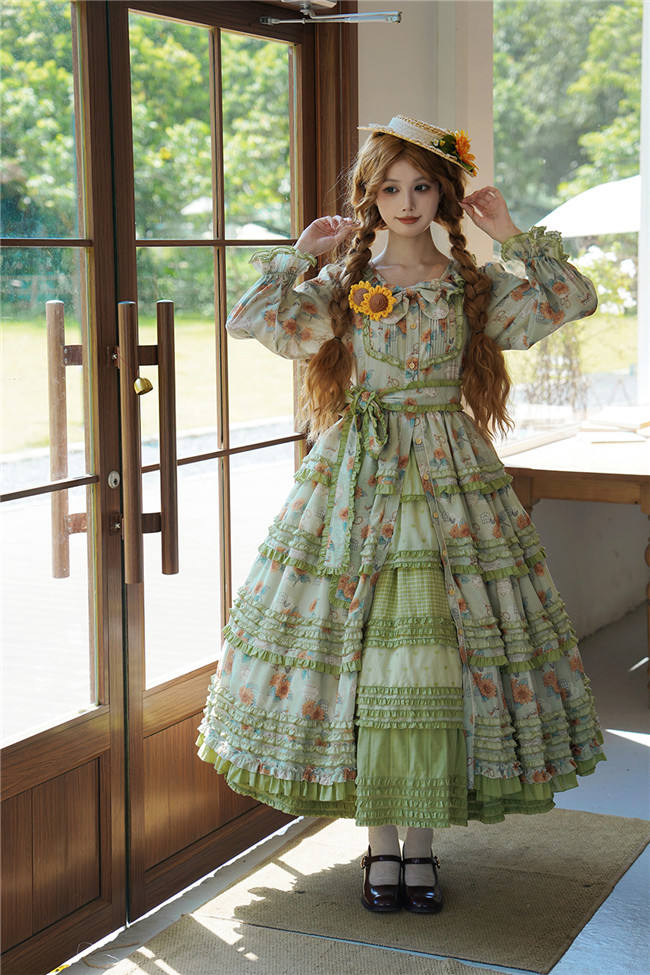 Miss Point Garden Sunflower Tiered Skirt Lolita One Piece Dress