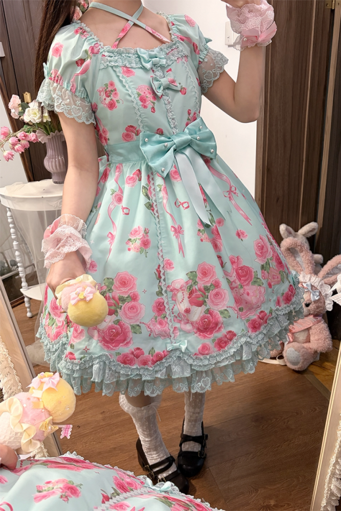 Feline Contract ~Little Rose~ Lolita Prints OP and Overdress 5 Colors