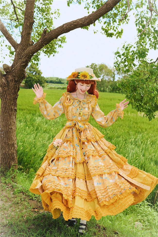 Miss Point Garden Sunflower Tiered Skirt Lolita One Piece Dress