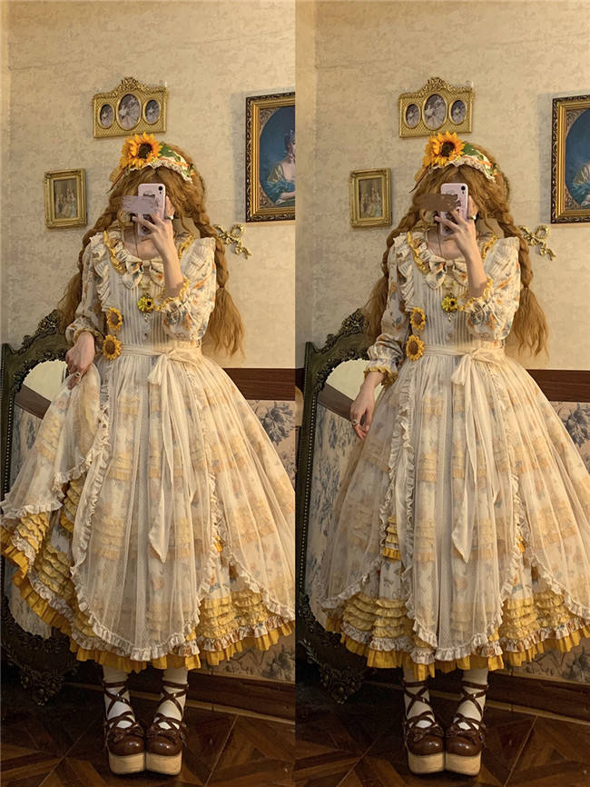 Miss Point Garden Sunflower Tiered Skirt Lolita One Piece Dress