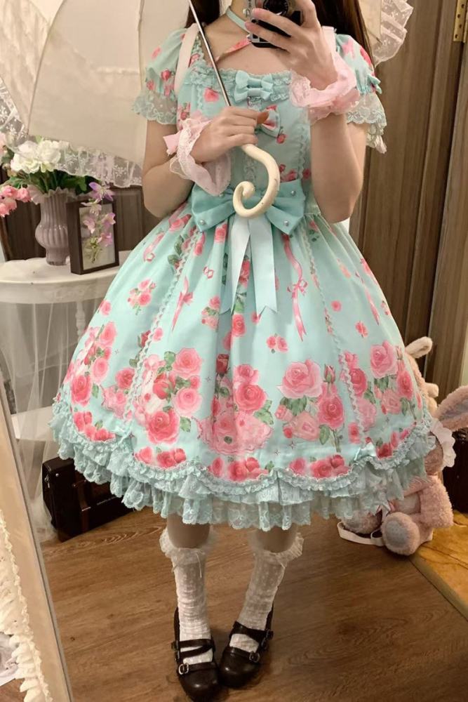 Feline Contract ~Little Rose~ Lolita Prints OP and Overdress 5 Colors