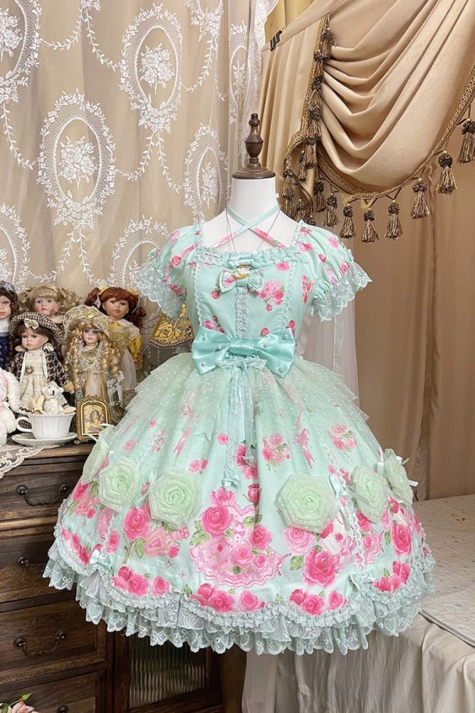Feline Contract ~Little Rose~ Lolita Prints OP and Overdress 5 Colors