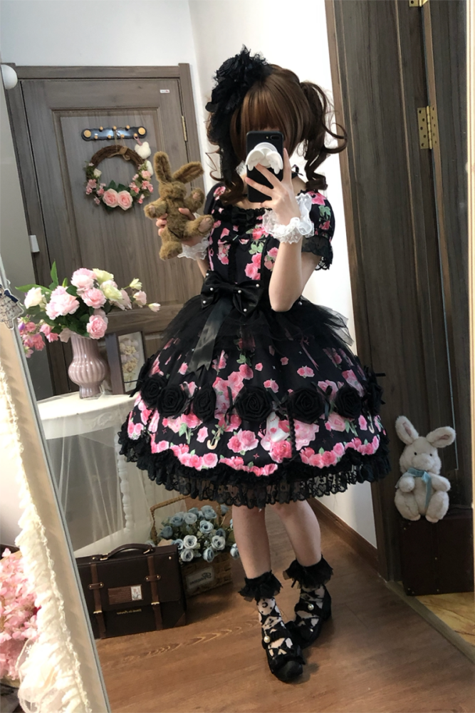 Feline Contract ~Little Rose~ Lolita Prints OP and Overdress 5 Colors
