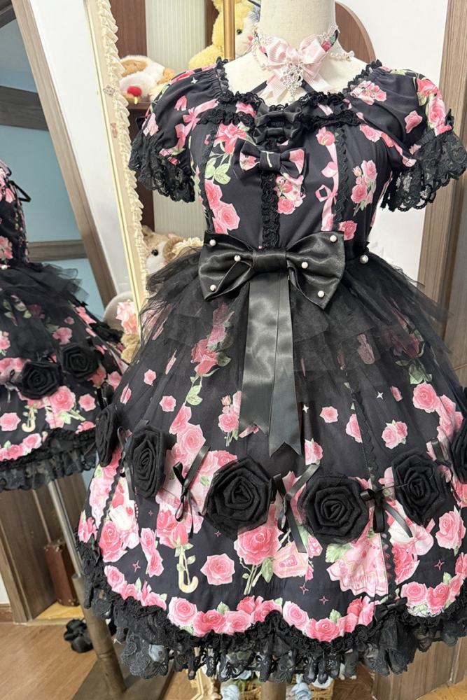 Feline Contract ~Little Rose~ Lolita Prints OP and Overdress 5 Colors