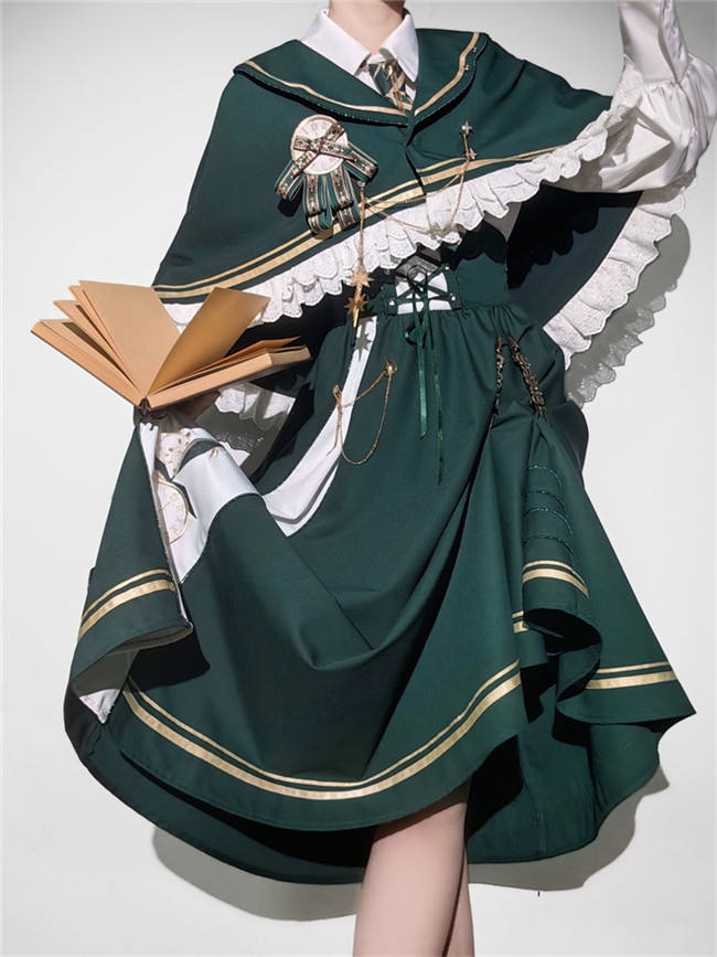 Time Traveler Lolita Salopette, Blouse, Cape and Necktie