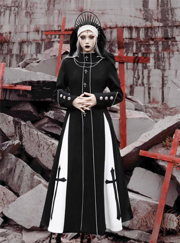 Blood Supply Trial of the Nuns Gothic Halloween Long Coat