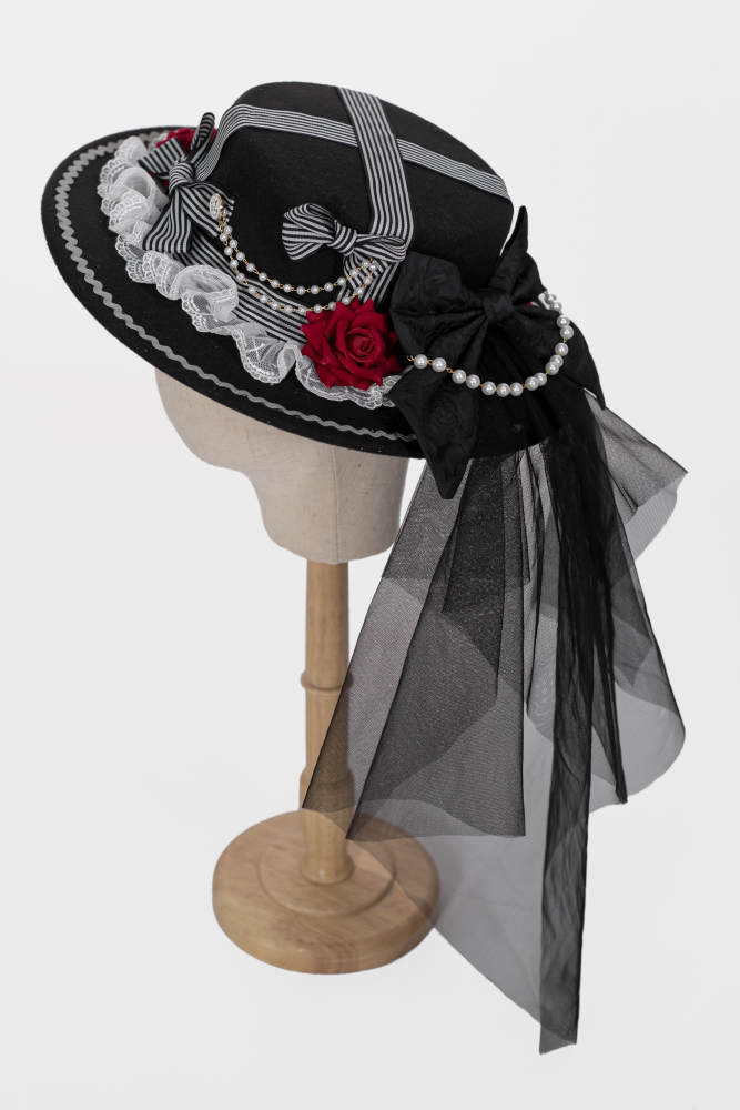 XRWY ~Earl of Rose~ Ouji Lolita Hat Brooch Bowknot and Corsage