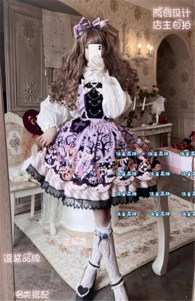 Kitten Halloween Lolita Salopette, Blouse, Cape and Accessories