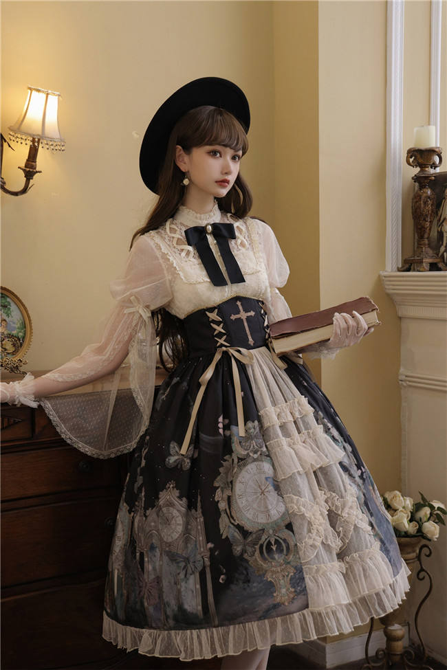 Time Flow Backward Classic Lolita Skirt, Blouse and Camisole