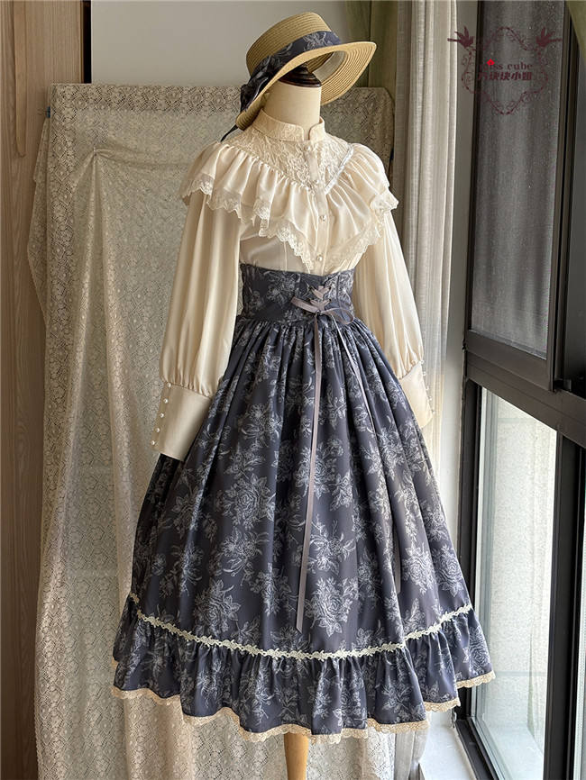 Miss Point Sketch Wild Rose High Waist Fishbone Lolita Skirt