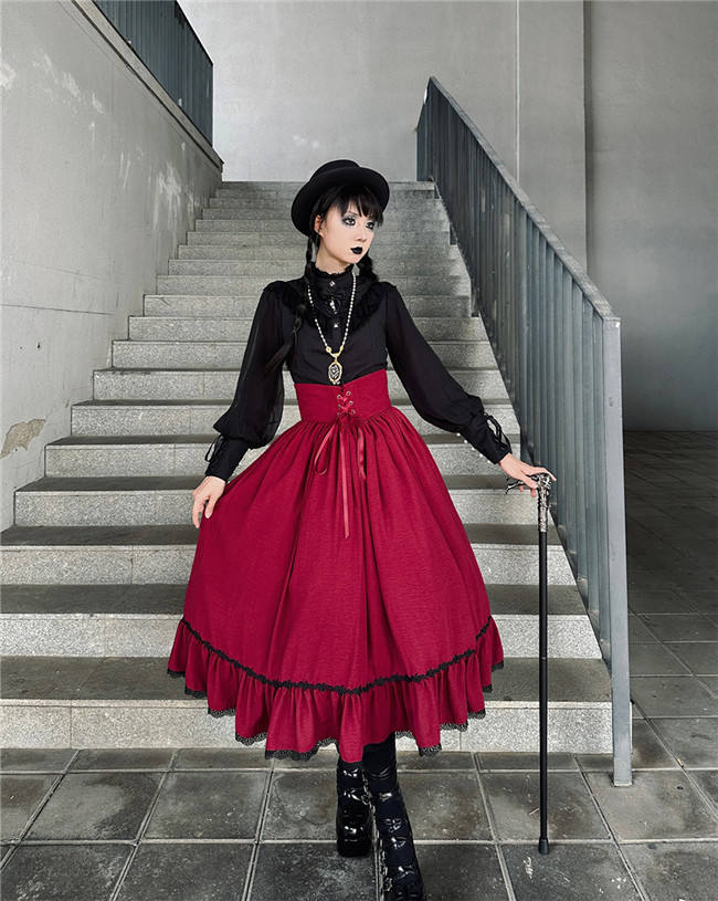 Miss Point Sketch Wild Rose High Waist Fishbone Lolita Skirt
