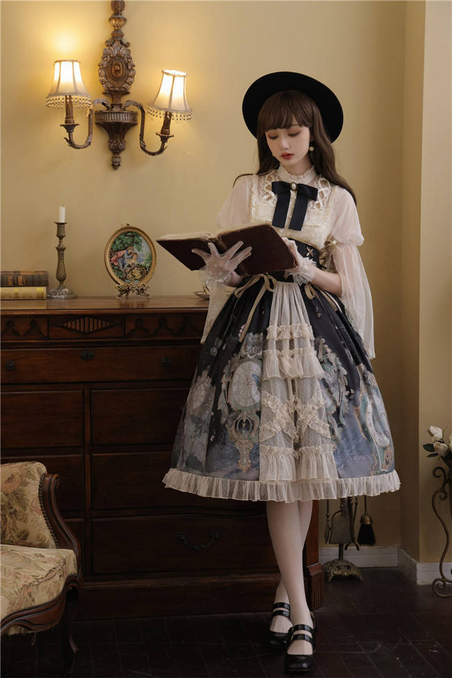 Time Flow Backward Classic Lolita Skirt, Blouse and Camisole