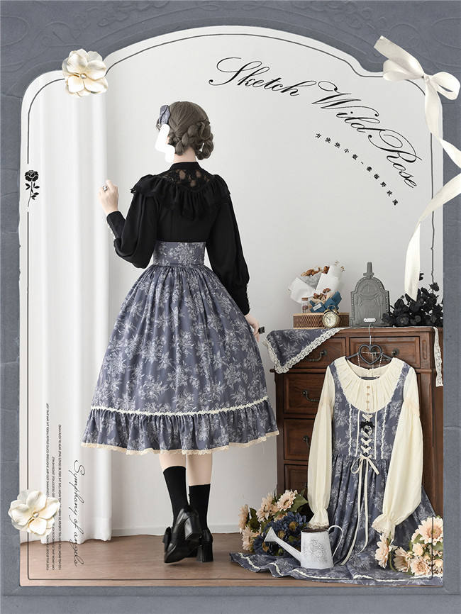 Miss Point Sketch Wild Rose High Waist Fishbone Lolita Skirt