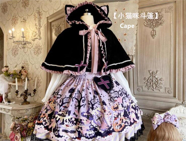 Kitten Halloween Lolita Salopette, Blouse, Cape and Accessories