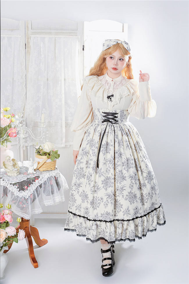 Miss Point Sketch Wild Rose High Waist Fishbone Lolita Skirt