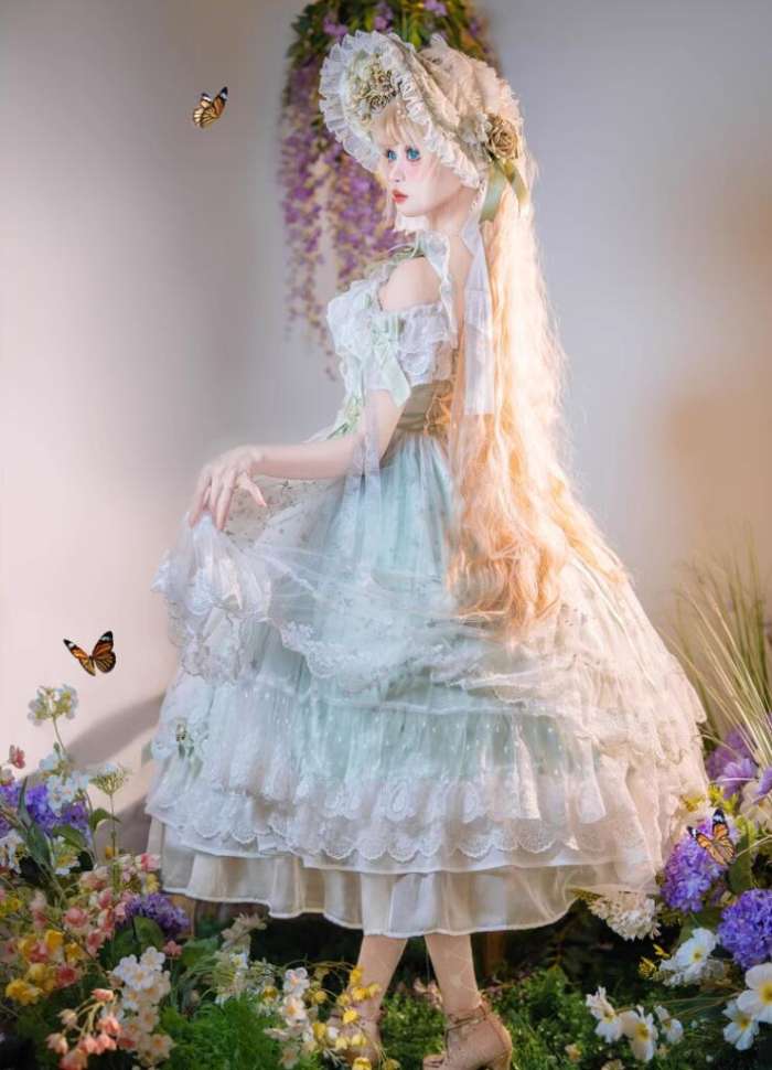 Cat Fairy Glass Phantom Green Plus Size Lolita Dress and Bonnet