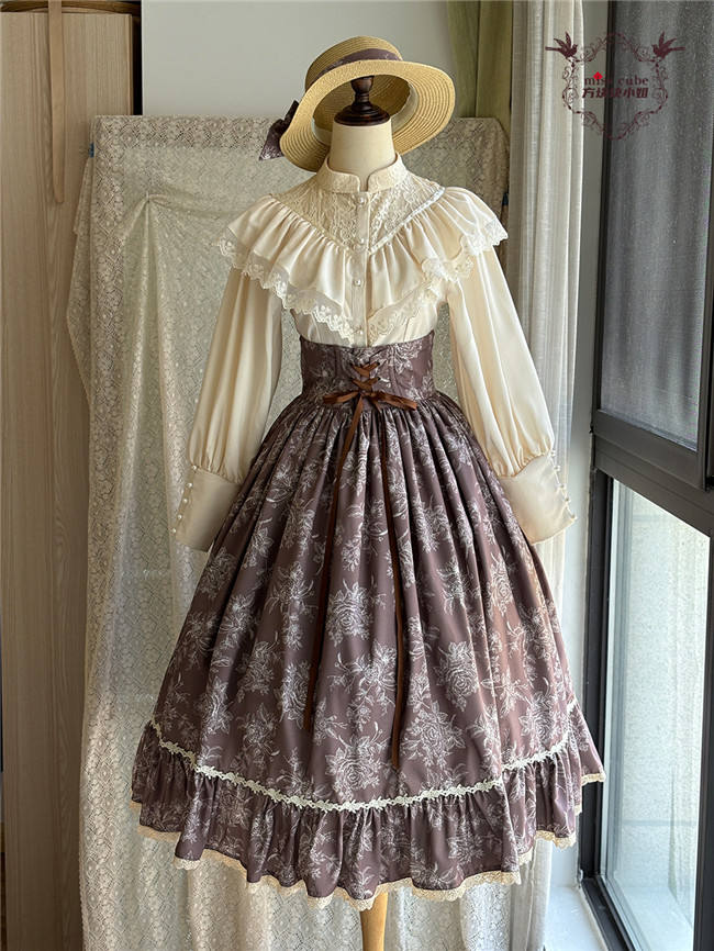 Miss Point Sketch Wild Rose High Waist Fishbone Lolita Skirt