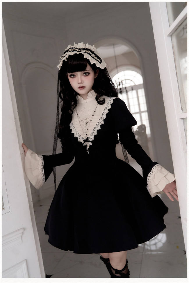 Withpuji Black Nun Gothic Lolita Dress and Accessories