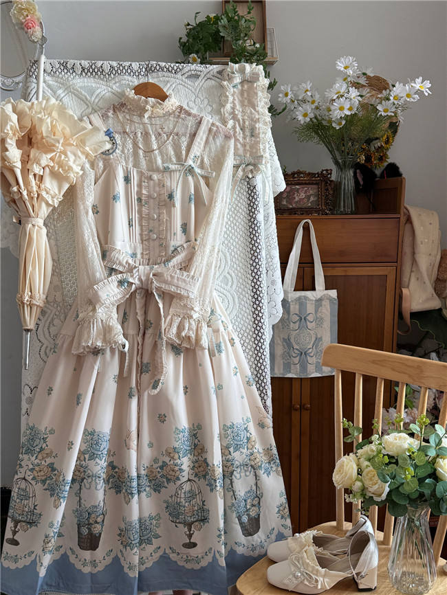 Dream Whale Flower Bird Lolita Jumper Dress and Headband