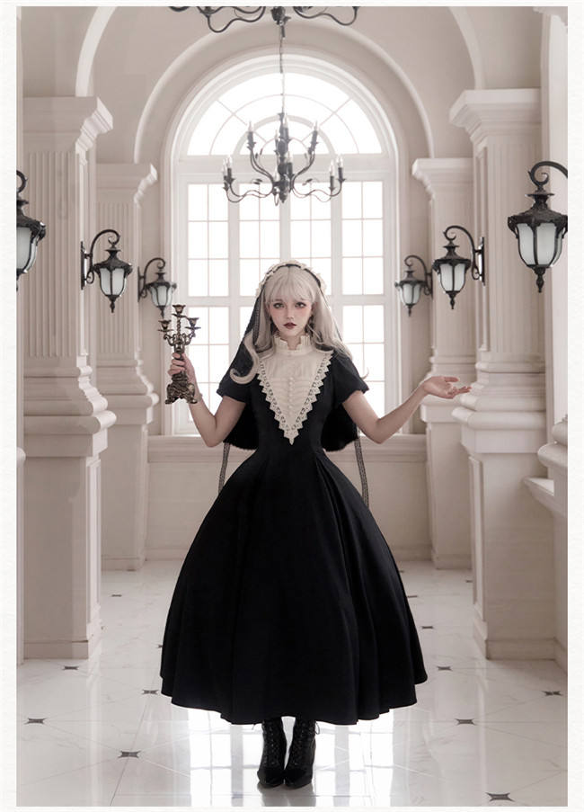 Withpuji Black Nun Gothic Lolita Dress and Accessories