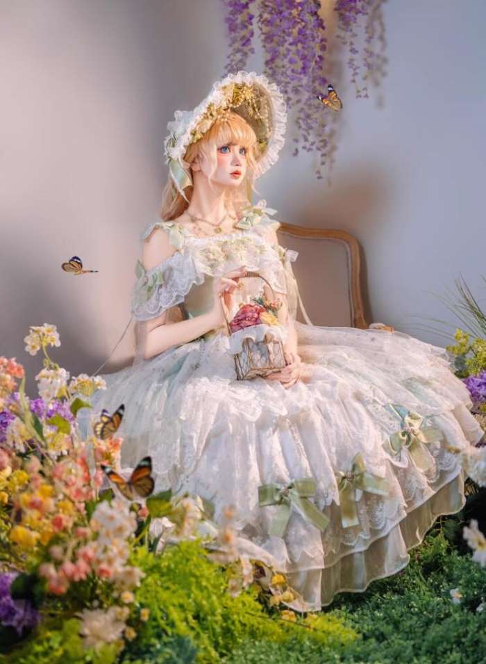 Cat Fairy Glass Phantom Green Plus Size Lolita Dress and Bonnet