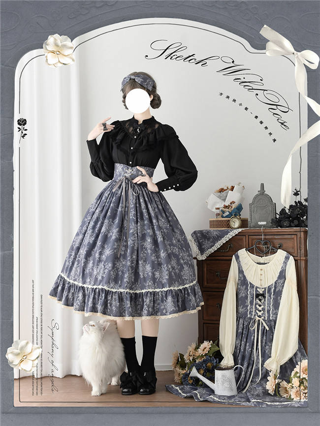 Miss Point Sketch Wild Rose High Waist Fishbone Lolita Skirt