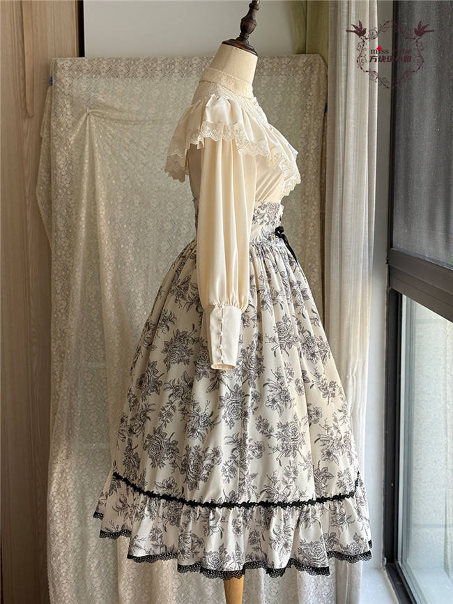 Miss Point Sketch Wild Rose High Waist Fishbone Lolita Skirt