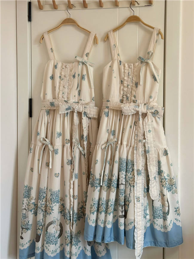 Dream Whale Flower Bird Lolita Jumper Dress and Headband