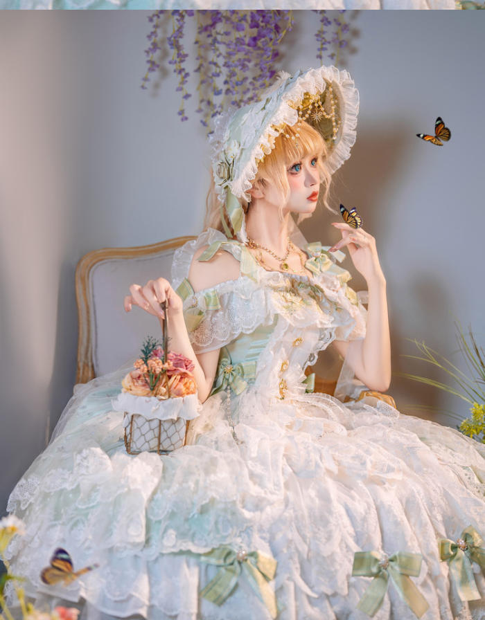 Cat Fairy Glass Phantom Green Plus Size Lolita Dress and Bonnet